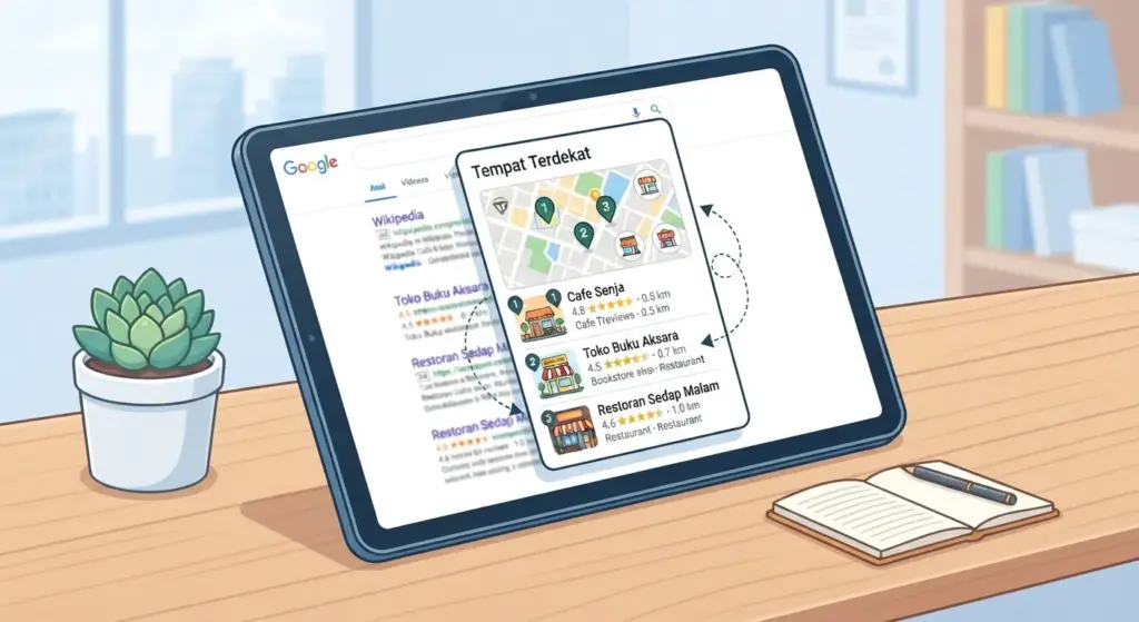ilustrasi tampilan local pack di serp