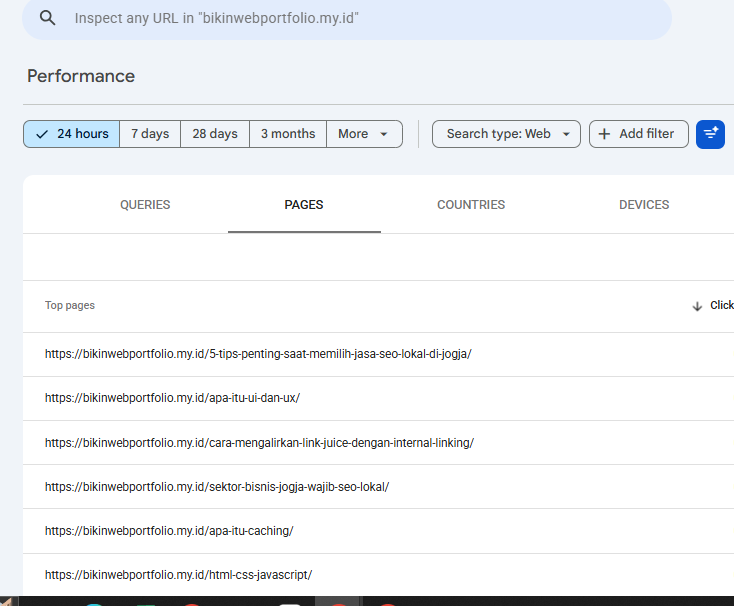 Membaca Hasil Google Search Console untuk Memahami Performa Website pages halaman paling banyak klik dan impression
