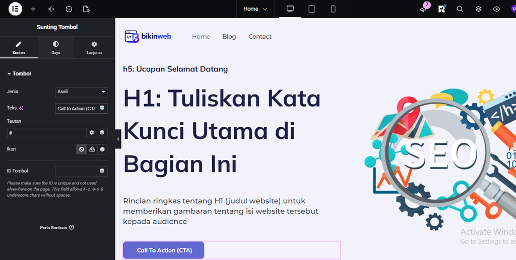 Membuat Hero Section Wordpress dengan Elementor struktur hero section h1